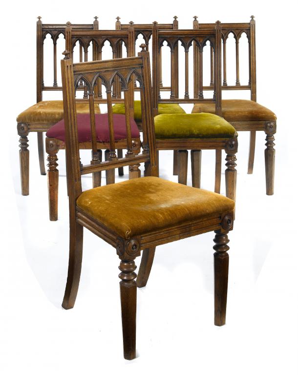 Appraisal: A SET OF SIX VICTORIAN GOTHIC OAK DINING CHAIRS with