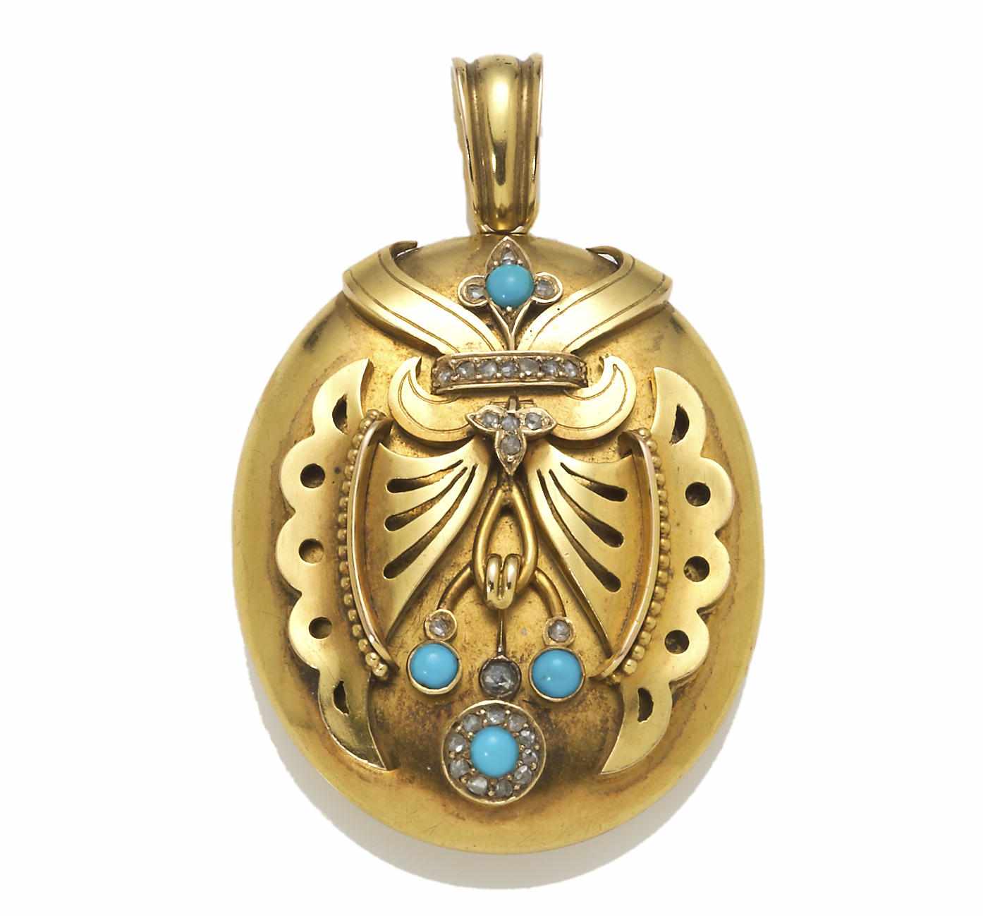 Appraisal: An antique turquoise and diamond locket pendant gross weight approximately