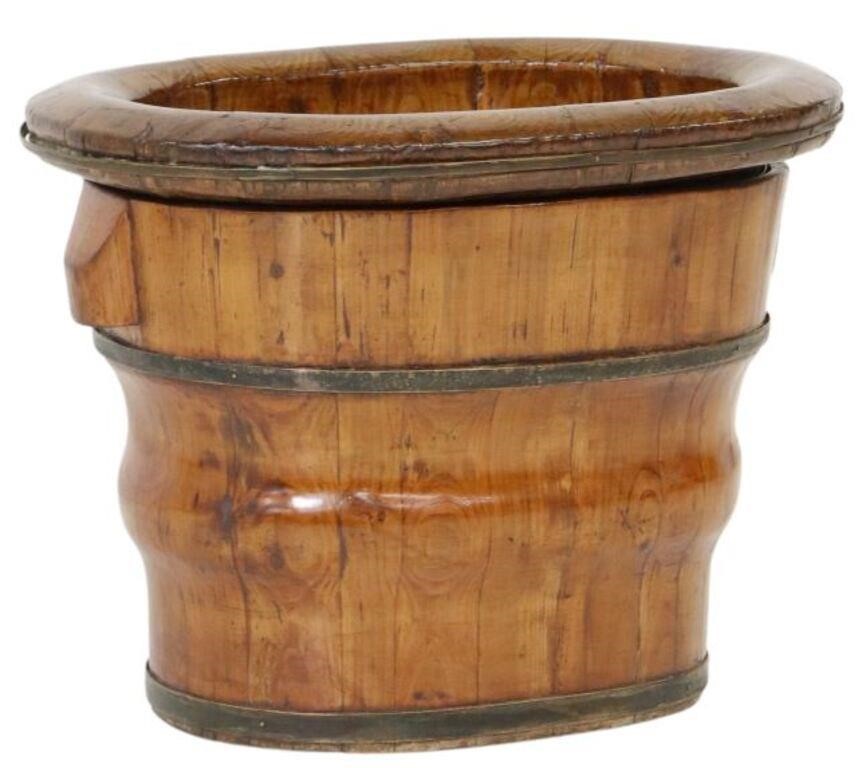 Appraisal: Chinese two-part baby bath planter likely elmwood having shaped wood