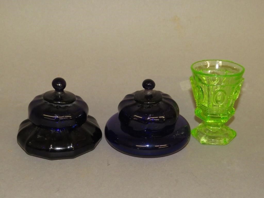 Appraisal: BLOWN COVERED COBALT GLASS JARS EARLY AMERICANca late th-mid th