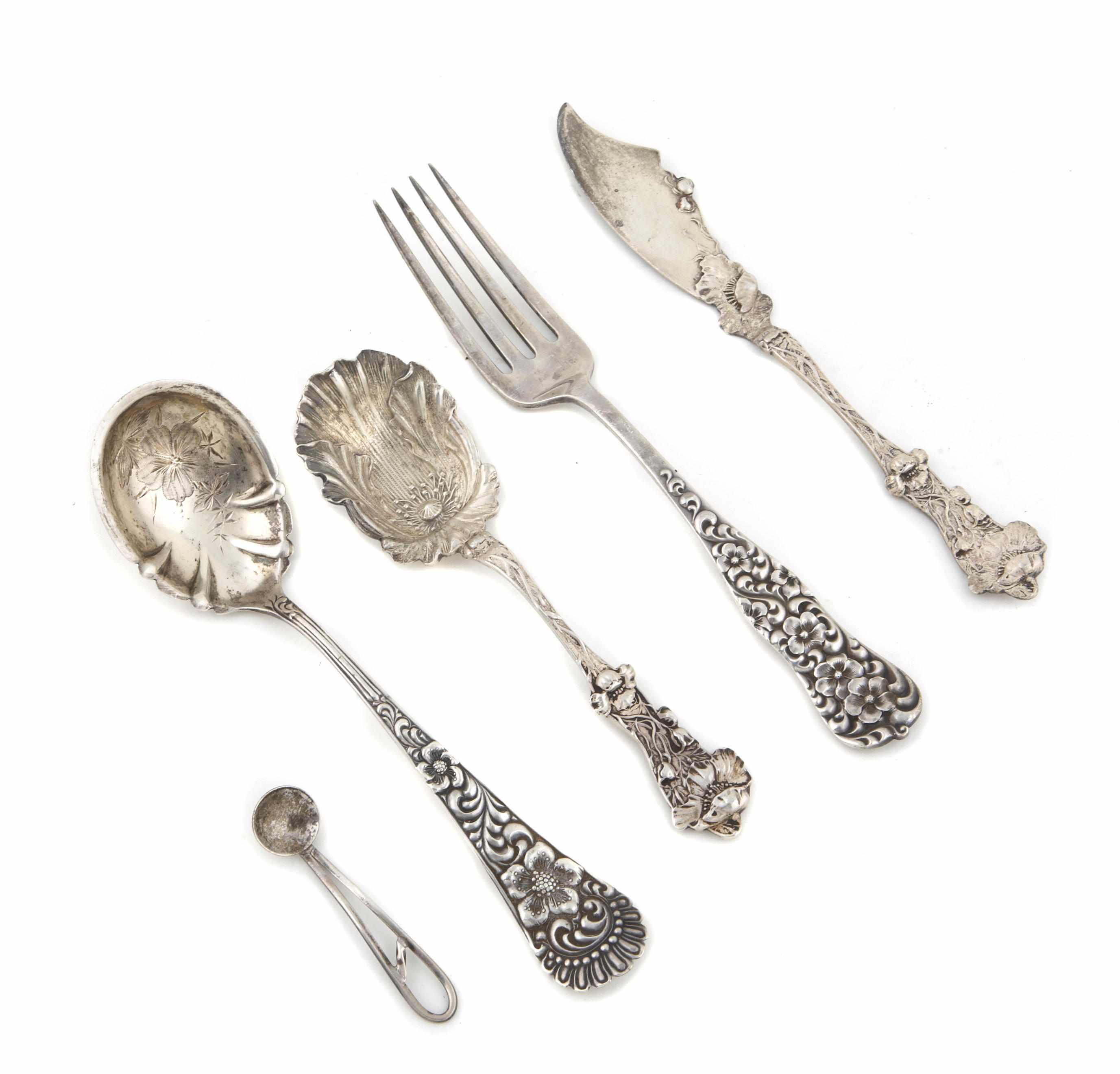 Appraisal: A sterling flatware group Comprising dessert spoons retailed by Browne