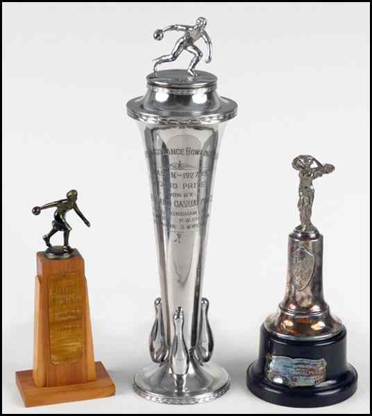 Appraisal: TWO SILVERPLATE BOWLING TROPHIES Dated and Together with a figural