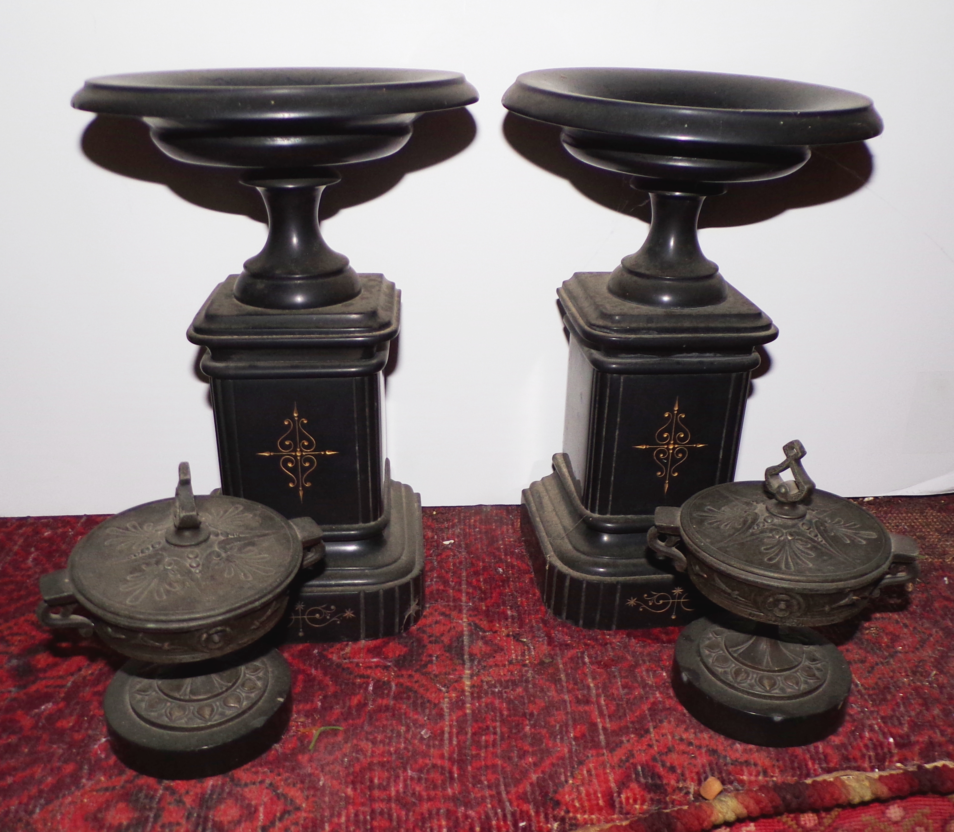 Appraisal: Pairs of compotes- Pair of black marble with incised decoration