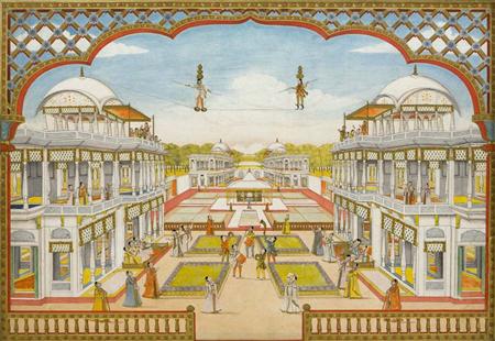 Appraisal: A LATE TH CENTURY LUCKNOW SCHOOL PAINTING PALACE SCENE WITH