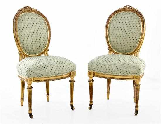 Appraisal: Pair Louis XVI style carved giltwood sidechairs late th century