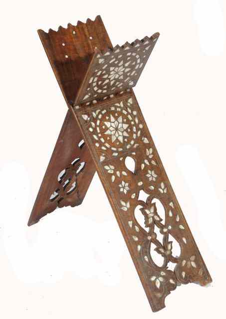 Appraisal: A MOORISH HARDWOOD AND INLAID FOLDING QUR'AN STAND high