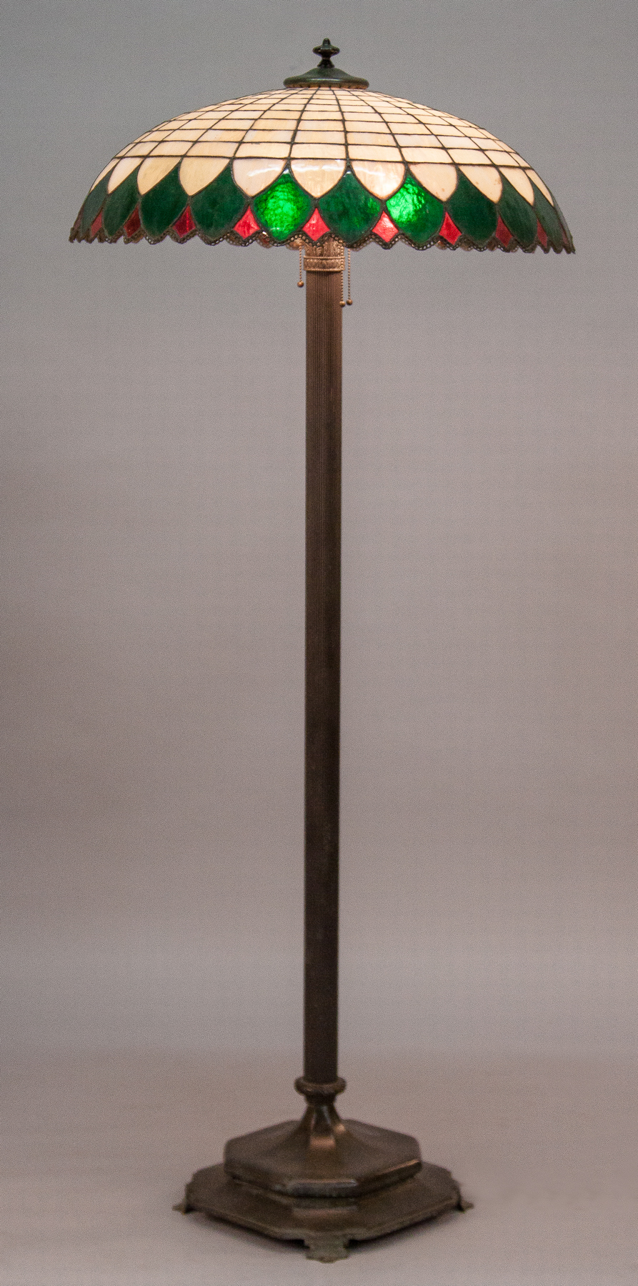 Appraisal: Leaded Glass Floor Lamp Patinaed metal base some oxidation