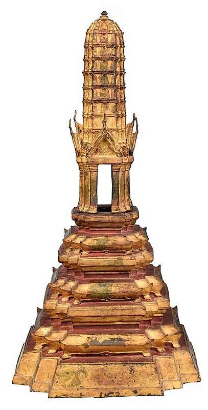 Appraisal: Thai Temple Form Gilt Bronze Censer probably th century painted