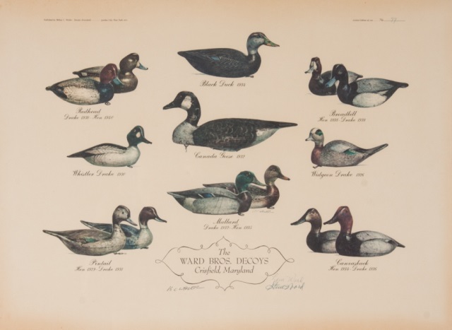 Appraisal: The Ward Bros decoys framed print dated prints of duck