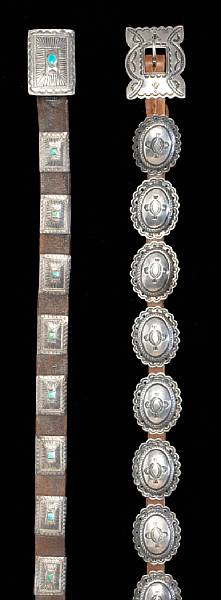 Appraisal: Two Navajo concha belts Both of petite scale and with