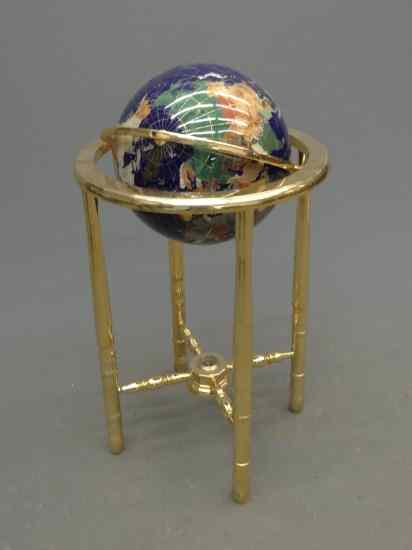 Appraisal: Floor model brass base globe globe made with some semi-precious