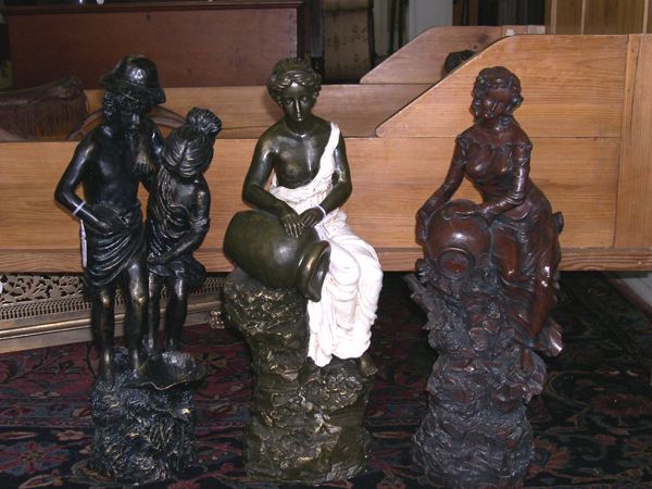 Appraisal: Group of Three Bronze-Patinated Composition Figural Groups consisting of a