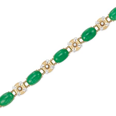 Appraisal: Gold Jade and Diamond Bracelet Estimate -