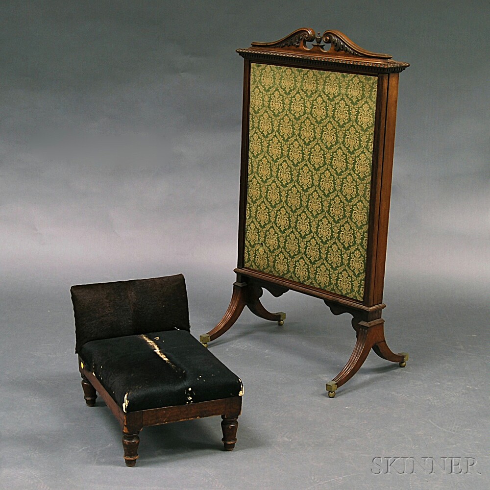 Appraisal: Regency-style Carved Mahogany Firescreen and a Regency Mahogany Gout Stool