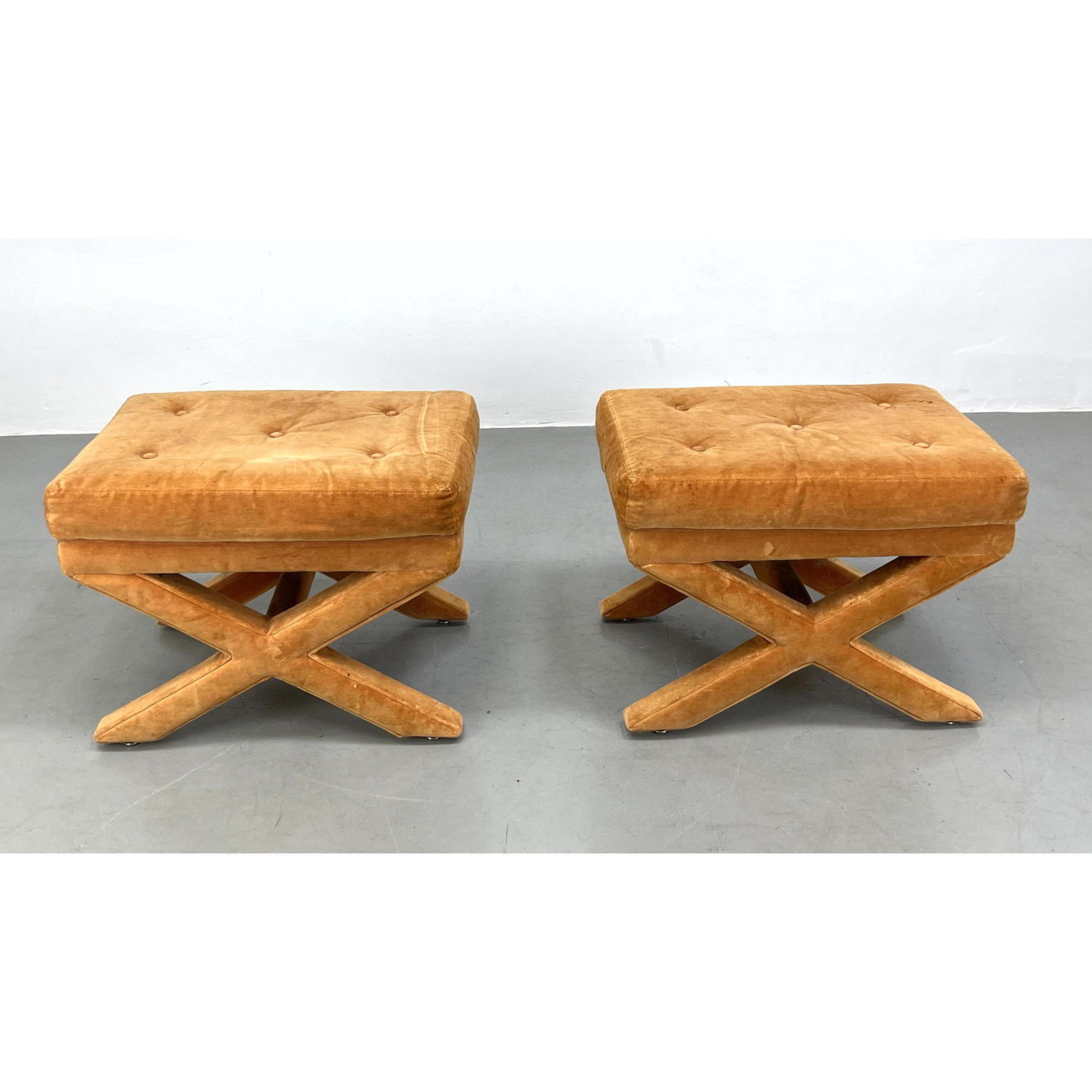 Appraisal: Pair fully upholstered X base stools Billy Baldwin style Dimensions