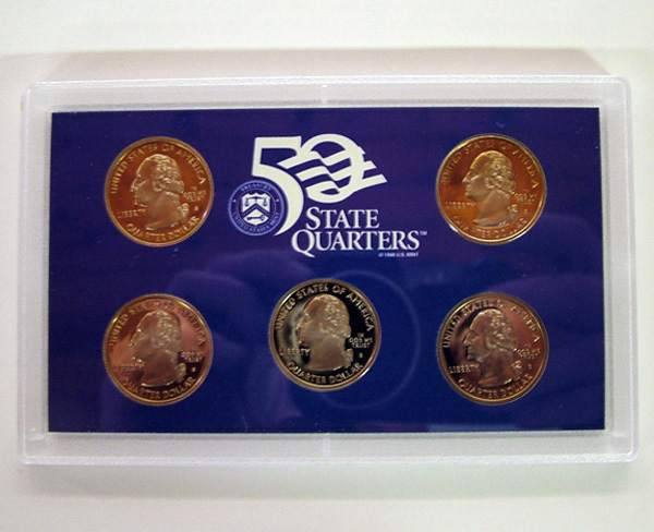 Appraisal: Five State Quarters Proof Sets With Boxes COAs included