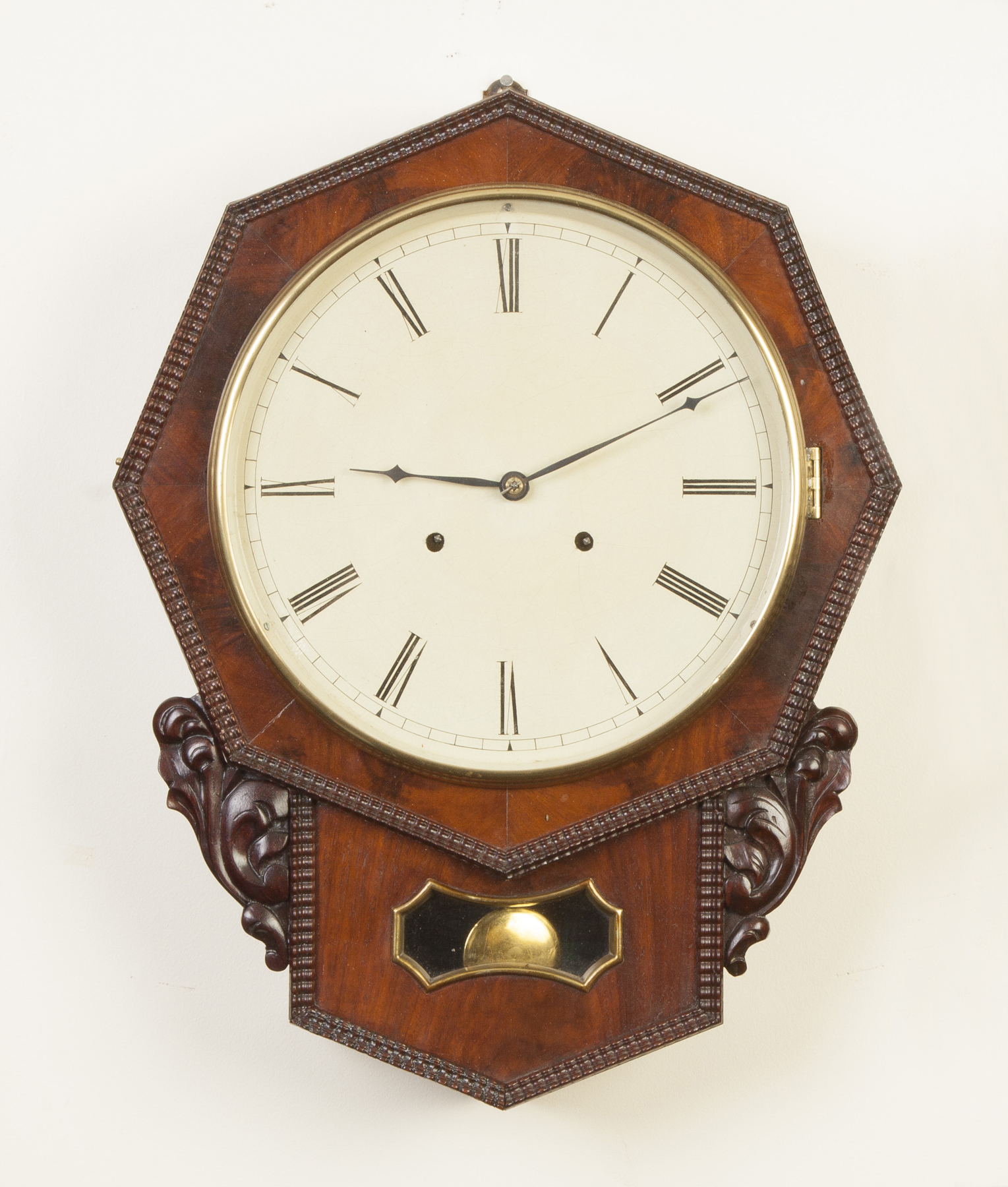 Appraisal: Jerome Ripple Front Wall Clock Mahogany case with applied ripple