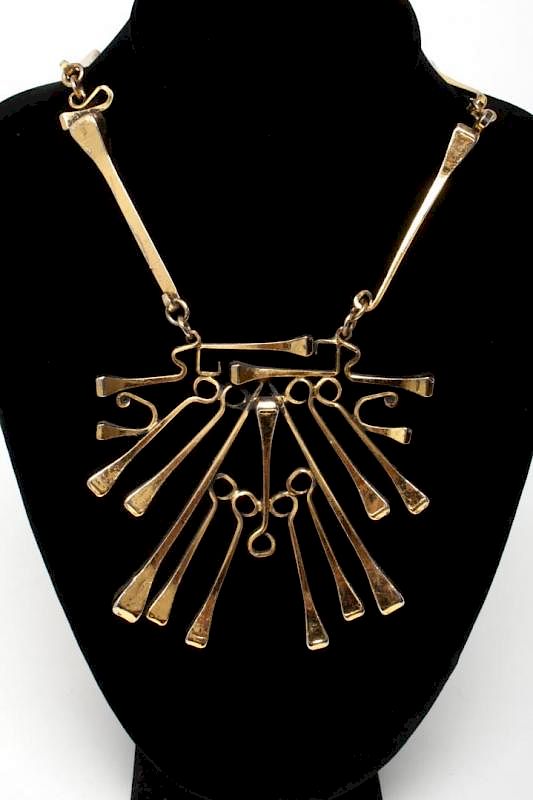 Appraisal: Modernist Brutalist Gold-Tone Metal Spike Necklace Modernist Brutalist woman's gold-tone