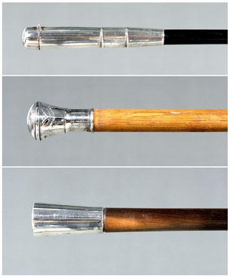 Appraisal: Three canes with silver tops one English silver Birmingham maker