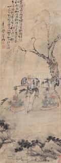 Appraisal: INK COLOR ON PAPER DEPICTING A GARDENER Qing Dynasty Period