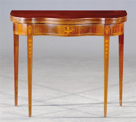 Appraisal: Federal style inlaid mahogany serpentine card table early th century