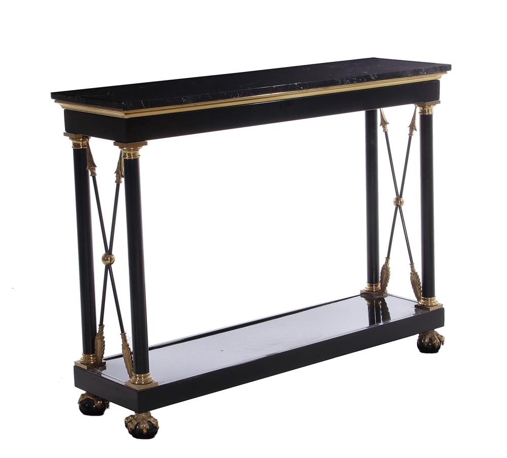 Appraisal: Garmelo marble and brass console table with ball-and-claw feet H