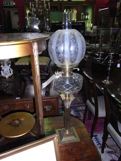 Appraisal: A BRASS CORINTHIAN COLUMN OIL LAMP with butterfly and floral