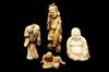 Appraisal: JAPANESE IVORY CARVINGS - Including Okimono of a Man carrying