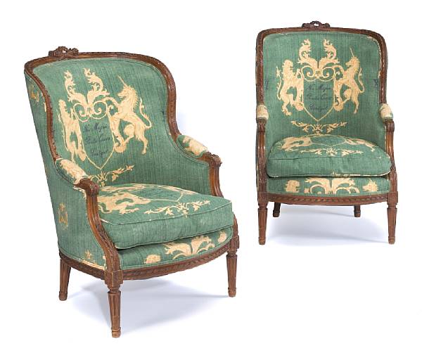 Appraisal: A pair of Louis XVI style beechwood berg res and