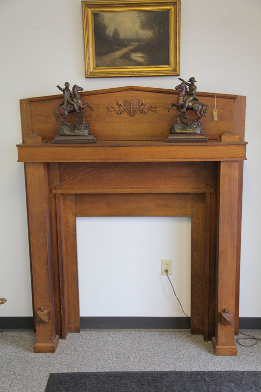 Appraisal: FIREPLACE MANTEL Oak with applied shield and ribbon decoration and