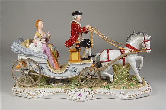 Appraisal: Dresden Carriage with Lady Dog Lady with pink and gold