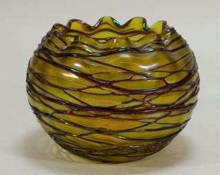 Appraisal: Czechoslovakian Iridescent Threaded Art Glass Bowl CZECHOSLOVAKIA EARLY TH CENTURY