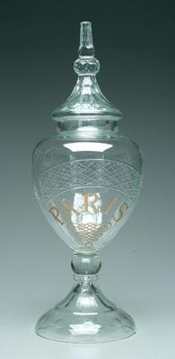 Appraisal: Large glass apothecary jar marked Paris below crosshatch banner cut