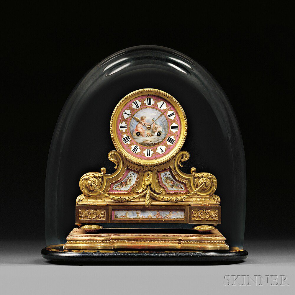 Appraisal: Gilt Bronze and Enamel Tambour No Mantel Clock attributed to