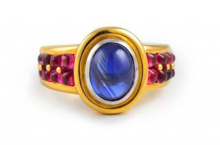 Appraisal: Gold Sapphire and Ruby Ring K cabochon sapphire ruby ring