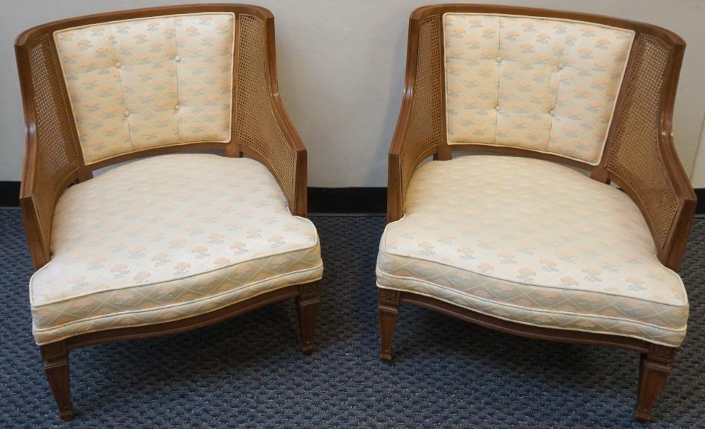 Appraisal: Pair Louis XVI Style Fruitwood Caned Upholstered Fauteuils