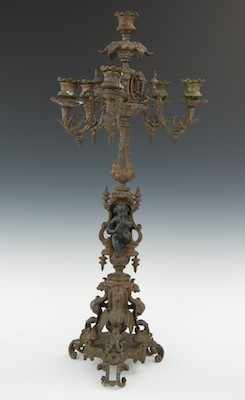 Appraisal: An Ornately Cast Bronze Candelabrum Standing apprx - H the