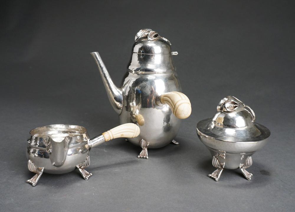 Appraisal: THREE-PIECE ARTS CRAFTS STYLE STERLING SILVER HOT CHOCOLATE COFFEE SET