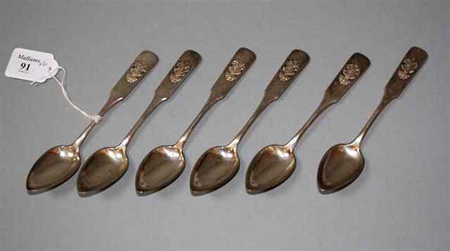 Appraisal: A SET OF SIX POLISH SILVER TEASPOONS fiddle pattern with