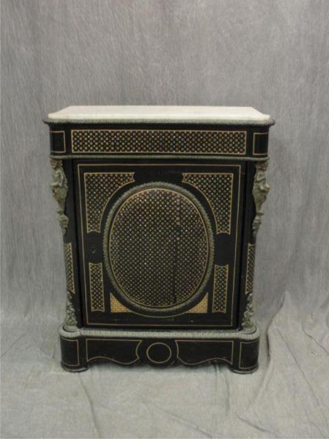 Appraisal: Door Boulle Style Marbletop Cabinet From a Mamaroneck location Dimensions