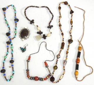 Appraisal: Assorted Wood Silver Ethnographic Jewelry Pcs Comprising five beaded necklaces