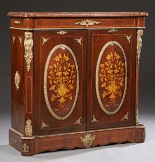 Appraisal: Napoleon III-Style Ormolu-Mounted and Marquetry Inlaid Mahogany Cabinet with floral