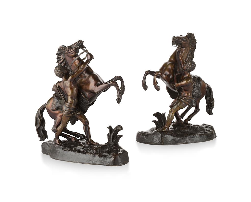 Appraisal: AFTER GUILLAUME COUSTOU PAIR OF BRONZE MARLY HORSE FIGURES TH