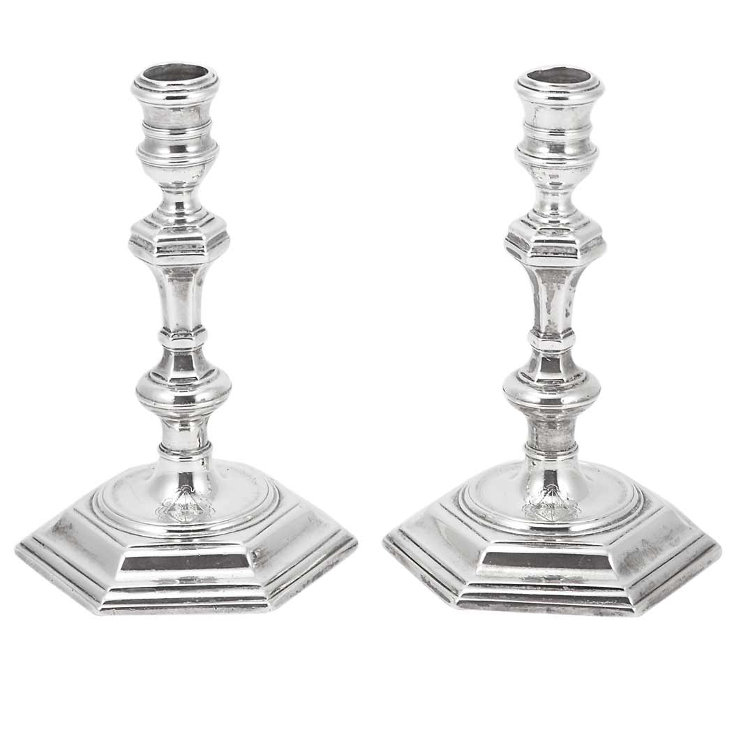 Appraisal: Pair of George I Silver Candlesticks Probably Bowles Nash London