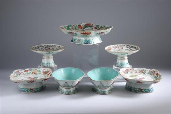 Appraisal: SEVEN CHINESE FAMILLE ROSE PORCELAIN DISHES th century Pair stem