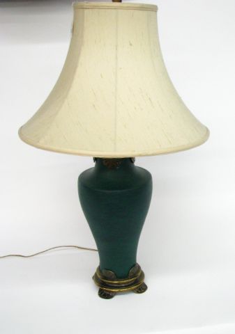 Appraisal: Brass and painted glass decorator table lamp with faux finished