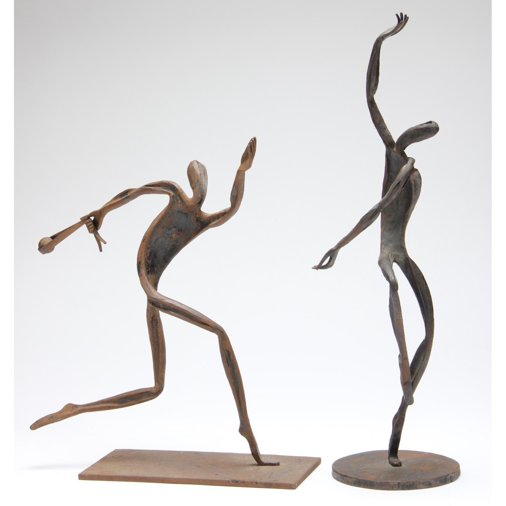 Appraisal: Herman Schwagereit Two Sculptures of Athletes German - forged iron