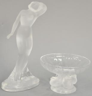 Appraisal: Lalique crystal nude figure ht in and a Lalique sparrow