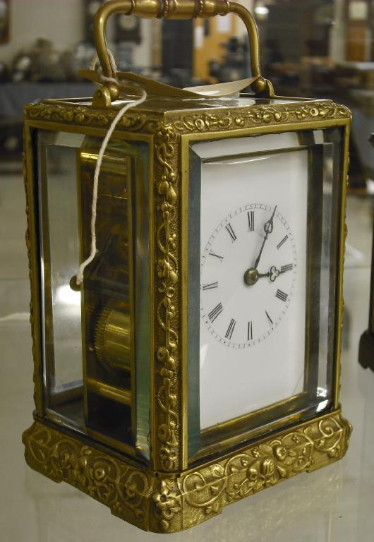 Appraisal: French striking two train carriage clock signed Henri a Paris