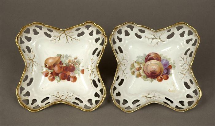 Appraisal: Pair of German Gilt and Transfer-Decorated Porcelain Square Fruit Dishes